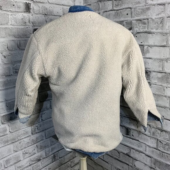 Vintage Acid Washed Sherpa Lined Distressed Denim Jean Jacket - Picture 10 of 15